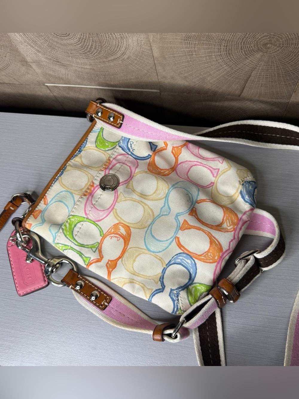 Coach Scribble Signature Swingpack Crossbody Bag Pastel Canvas Y2K Multicolor